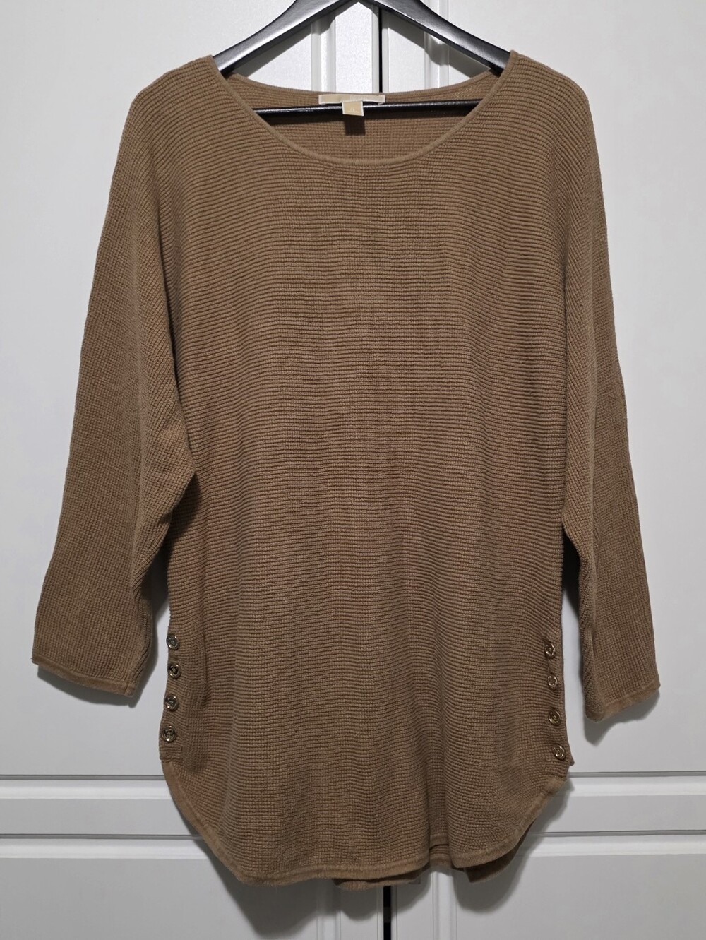 Michael Kors Womens Tan Caramel Dolman Waffle Knit Pullover Sweater Tunic XL